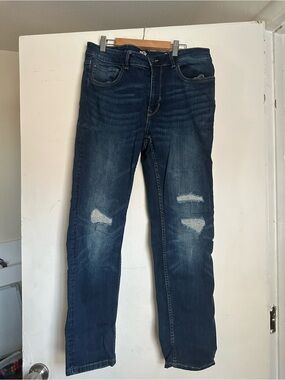 Dkny Men's Slim Straight Distressed Dark Blue Jeans